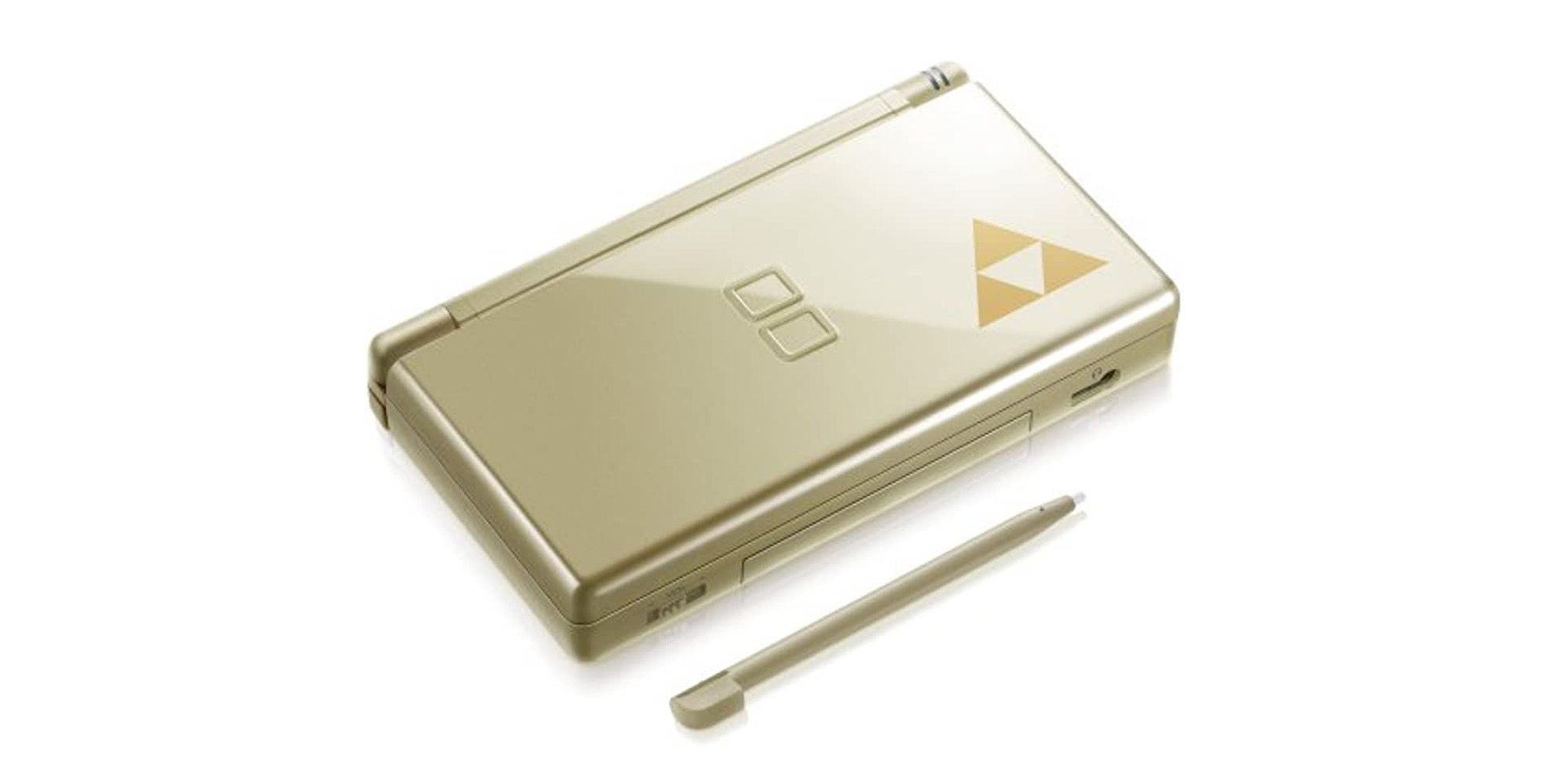Gold DS Lite with Tri-Force at the bottom right of the panel.