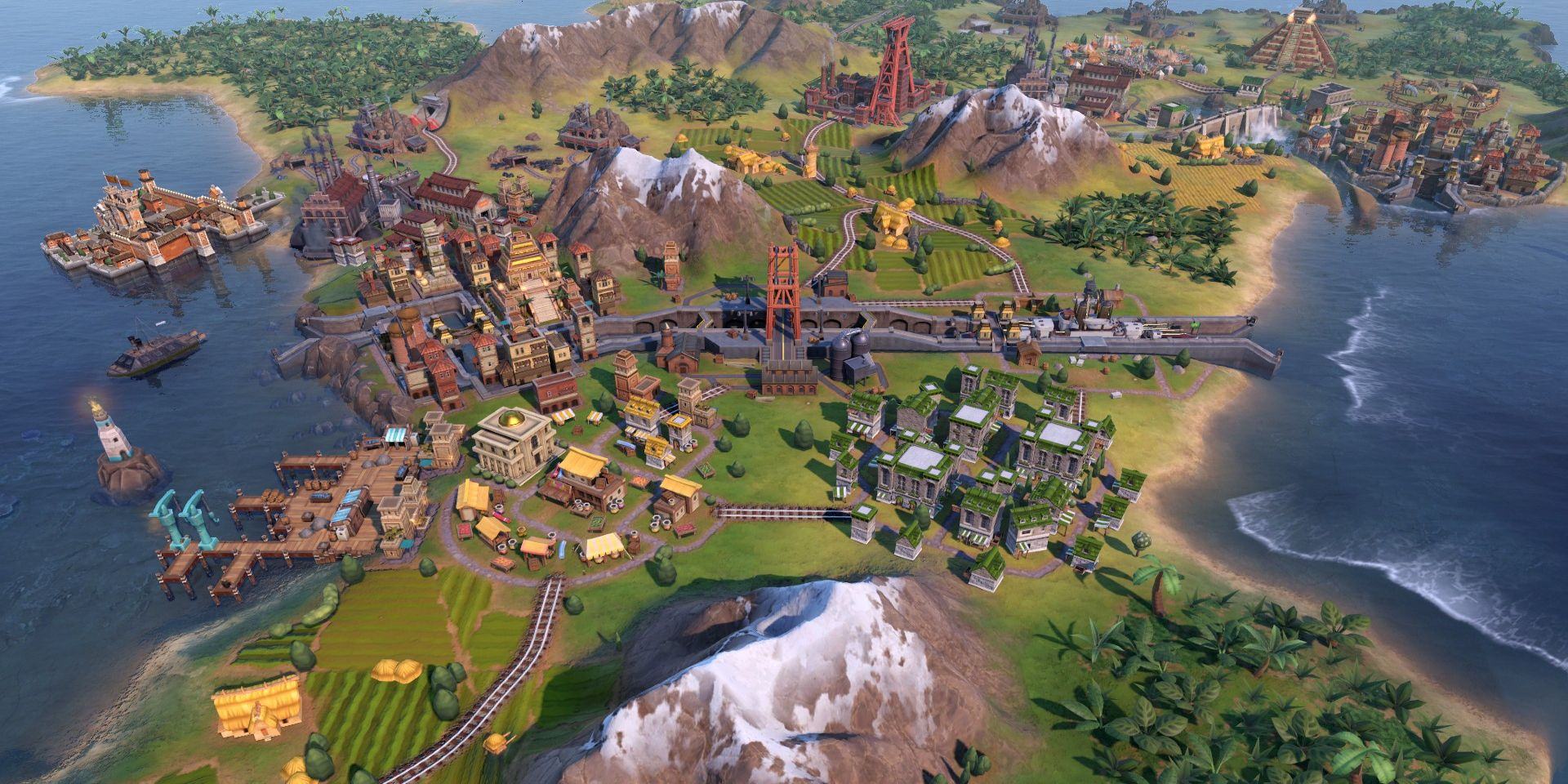 Ảnh chụp màn hình từ Civilization VI cho thấy một thành phố trên bán đảo.