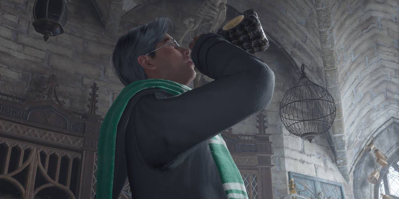 Slytherin student player who inherits Hogwarts Takes the multi-fluid potion for the main story quest