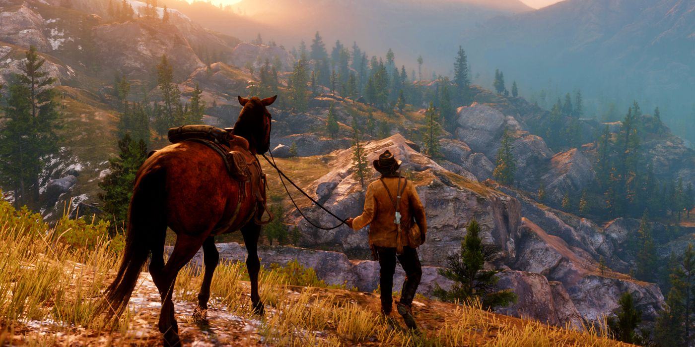 Red Dead Redemption 2 Characters facing the landscape with horses