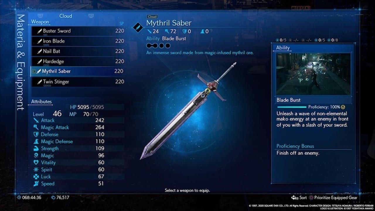 Final Fantasy 7 Remake Mithril Saber