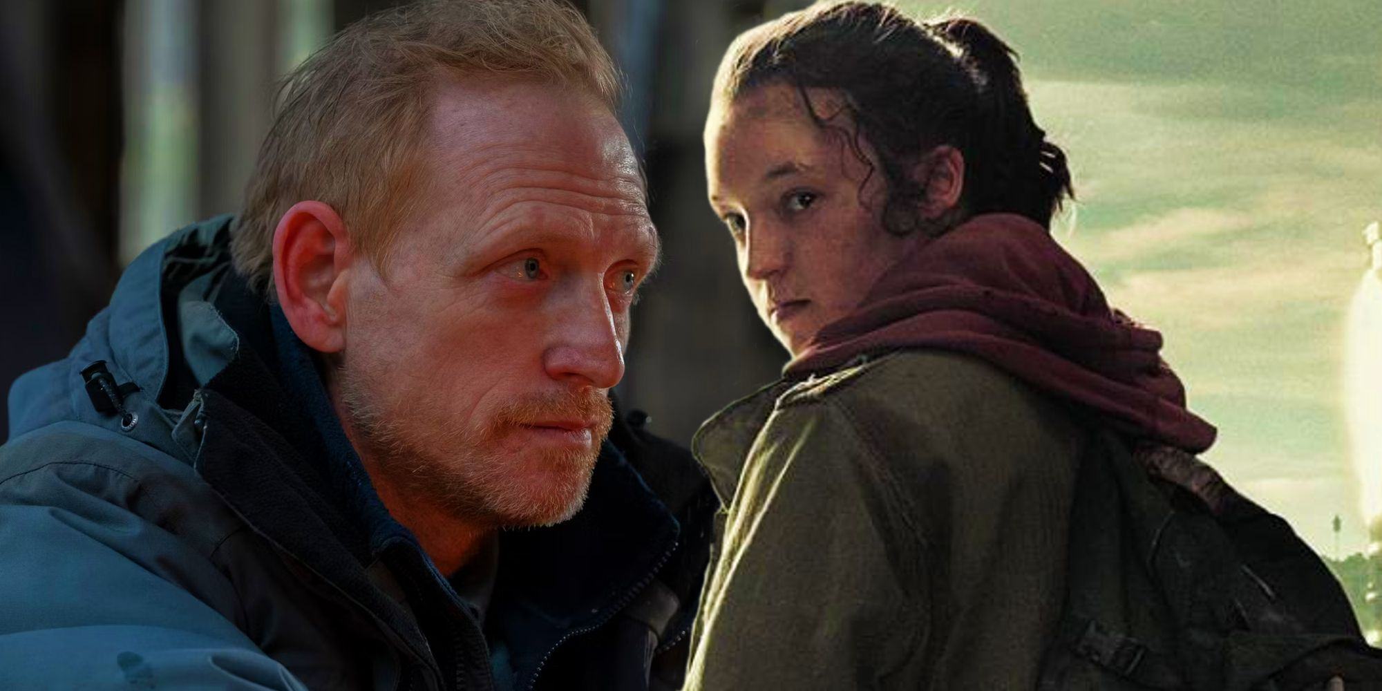 Scott Shepherd as David in Episode 8 of The Last of Us and Bella Ramsey as Ellie in HBO's The Last of Us Character Poster