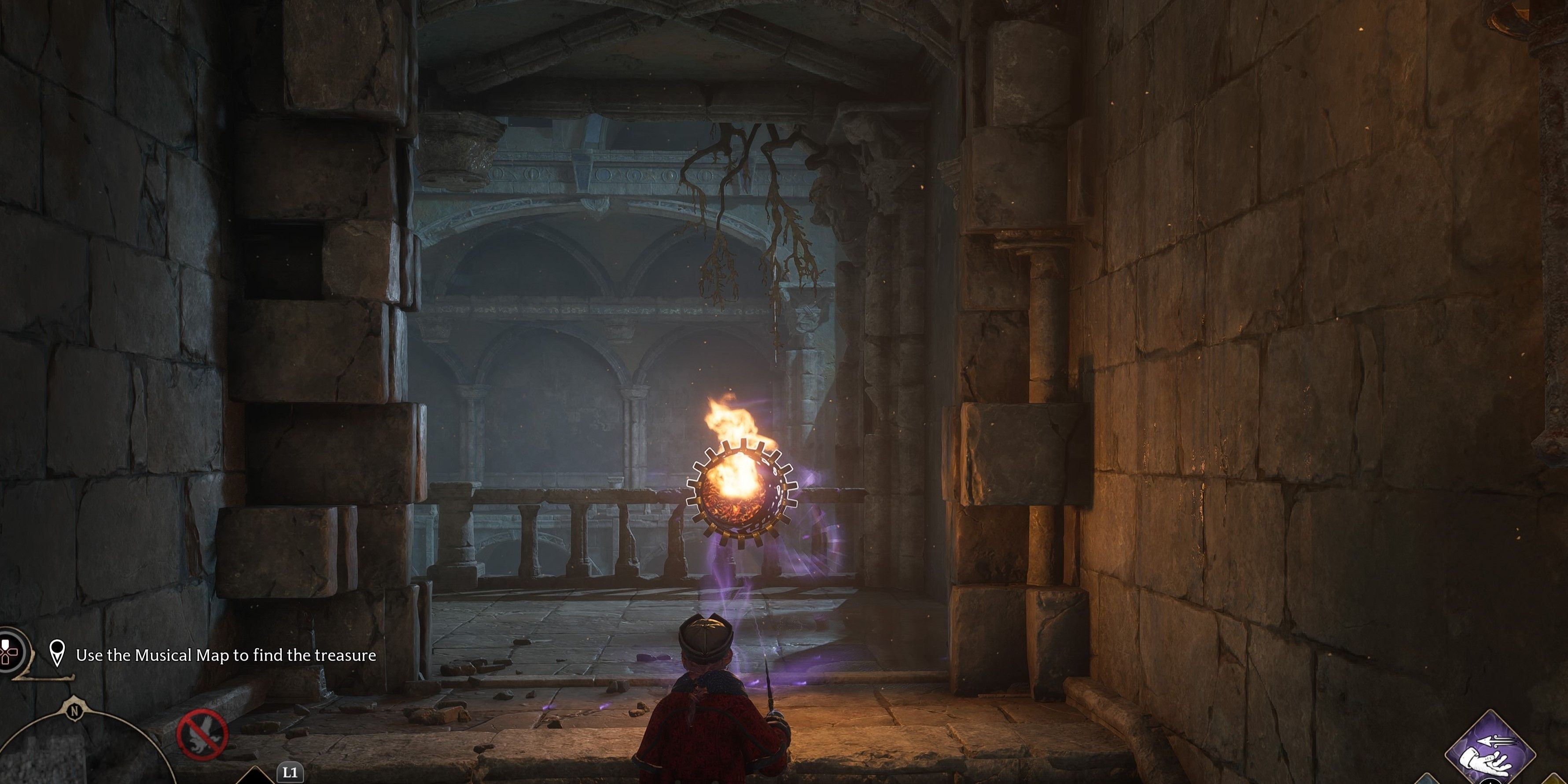 Use the fire basket to open the door in the Hogwarts Legacy