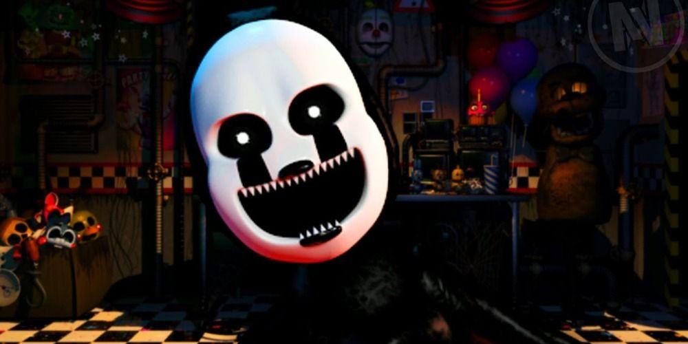 A smiling Nightmarionne from Five Nights at Freddy's.