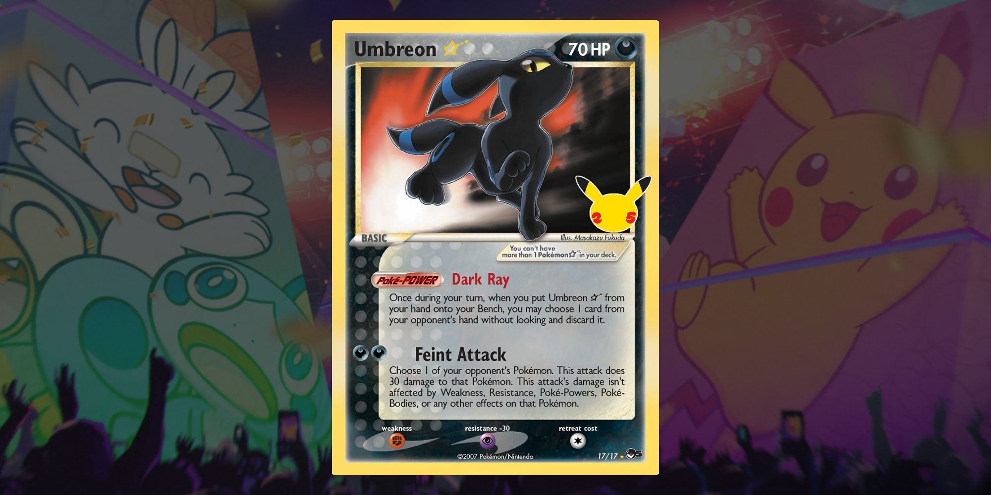 Image of the back of the Pokemon TCG Celebrations Umbreon card.