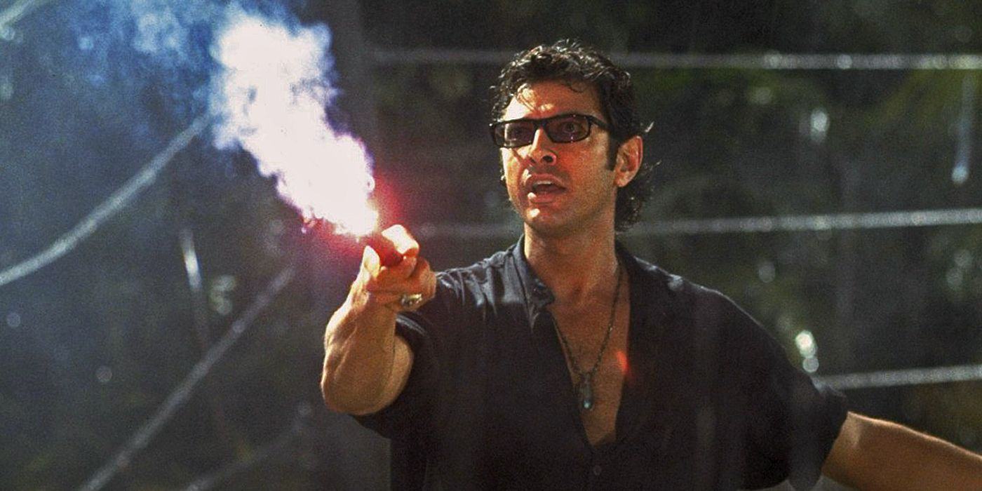 Ian Malcolm holding flares in Jurassic Park