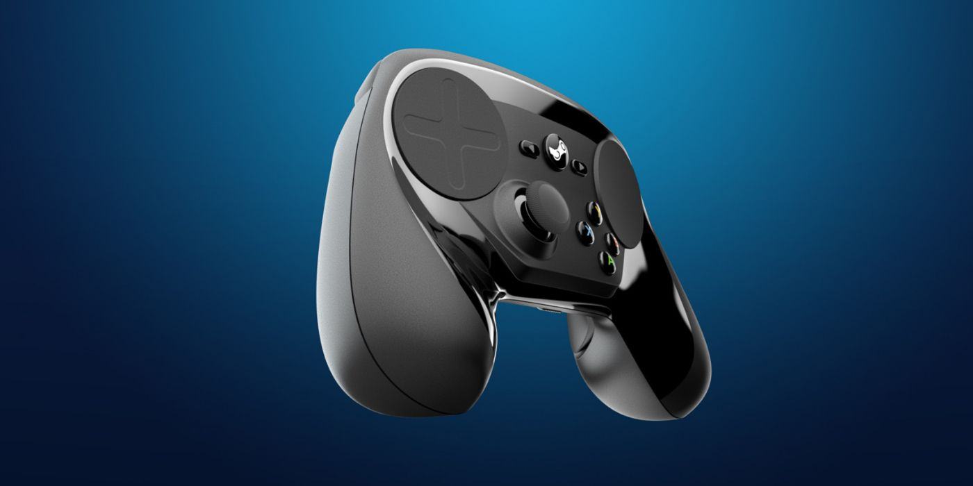 A promotional image of the Steam Controller in black.