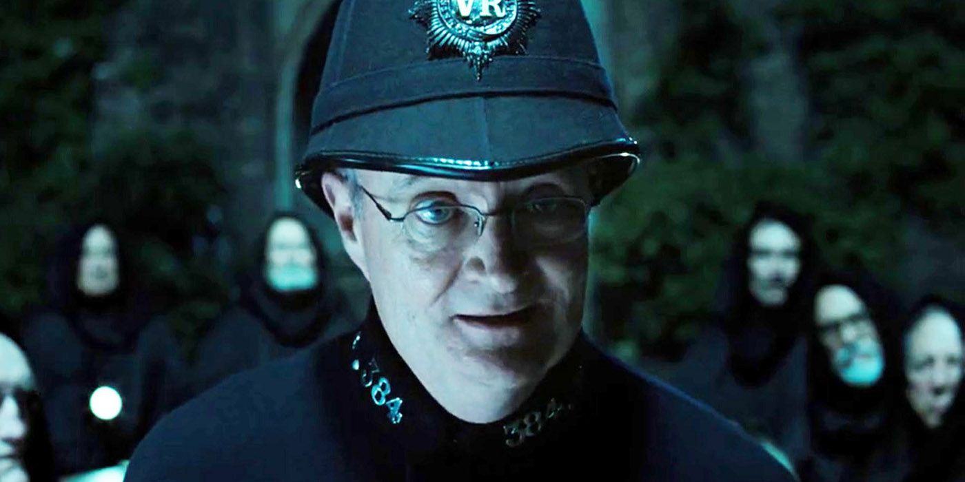 Frank Butterman in police uniform talks offscreen in 'Hot Fuzz'