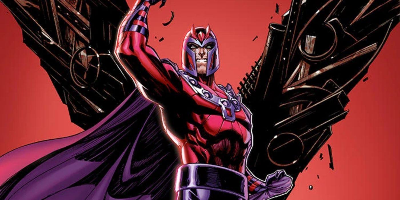 Magneto in a metallic red and purple suit 