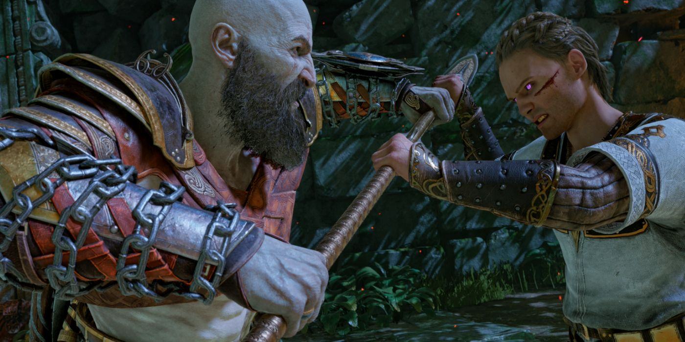 Kratos and Heimdall fight for Draupnir's spear in Ragnarok