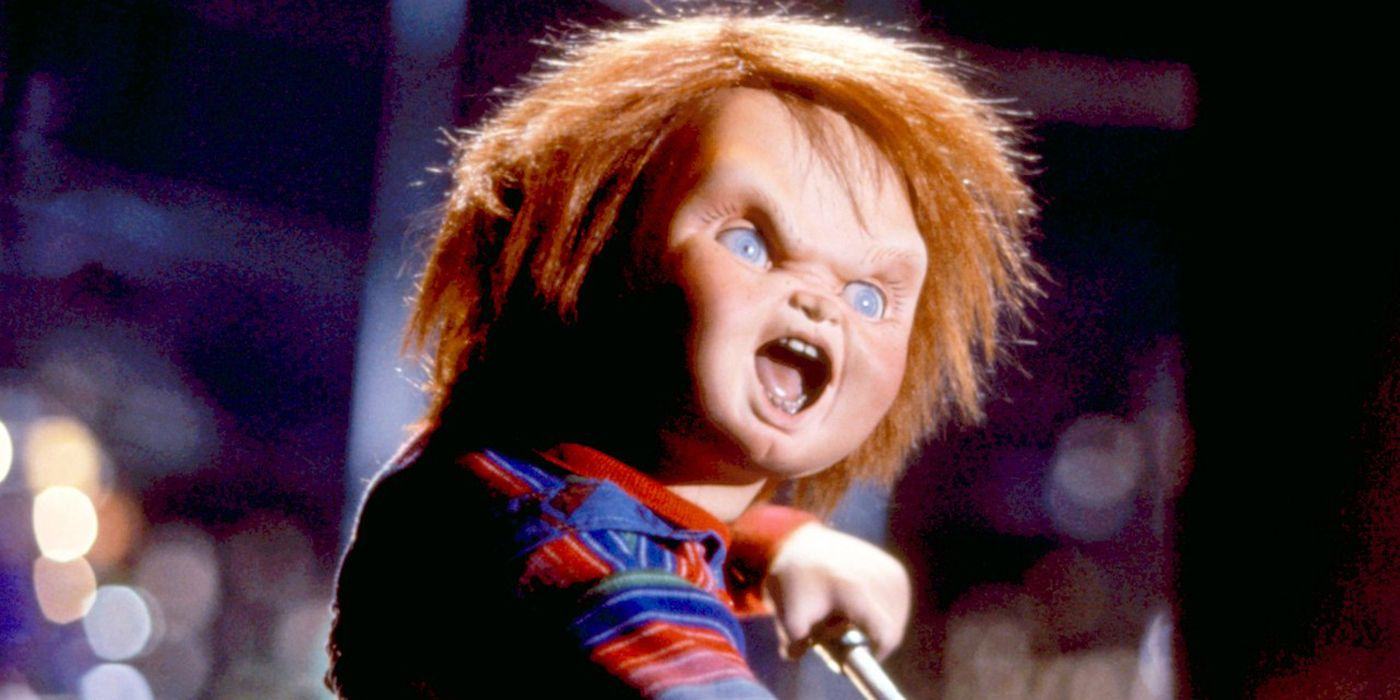 Chucky screaming in rage in Child's Play.