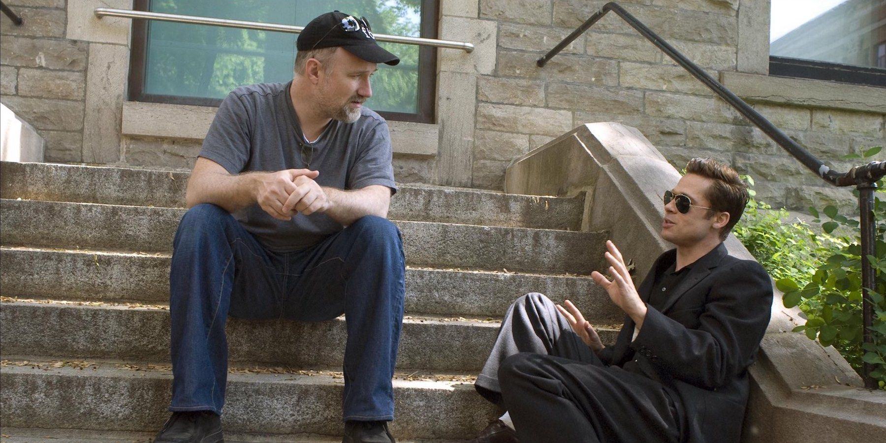 David Fincher and Brad Pitt on set