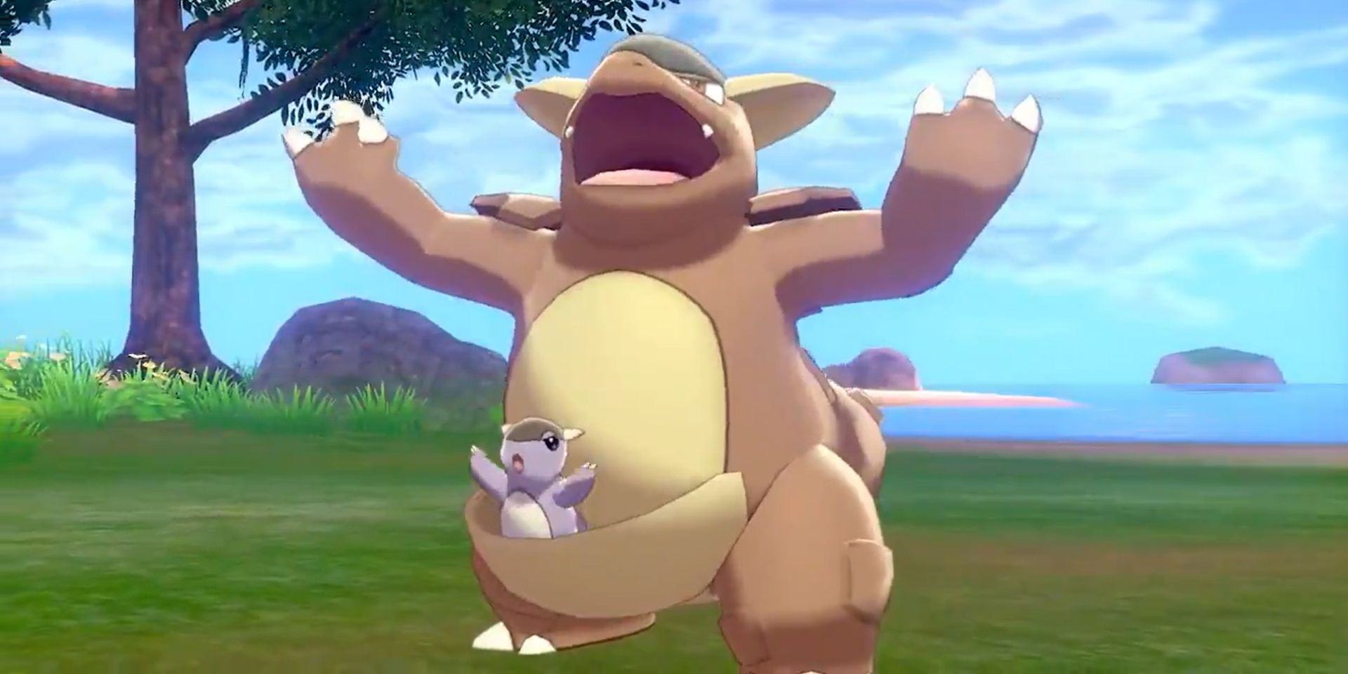 Kangaskhan roars in Pokemon Sword and Shield