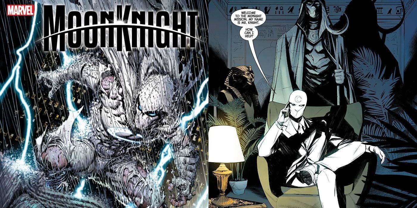 Separating Steve McNiven's cover image for Moon Knight #1 and Mr.  Knight at Midnight Quest