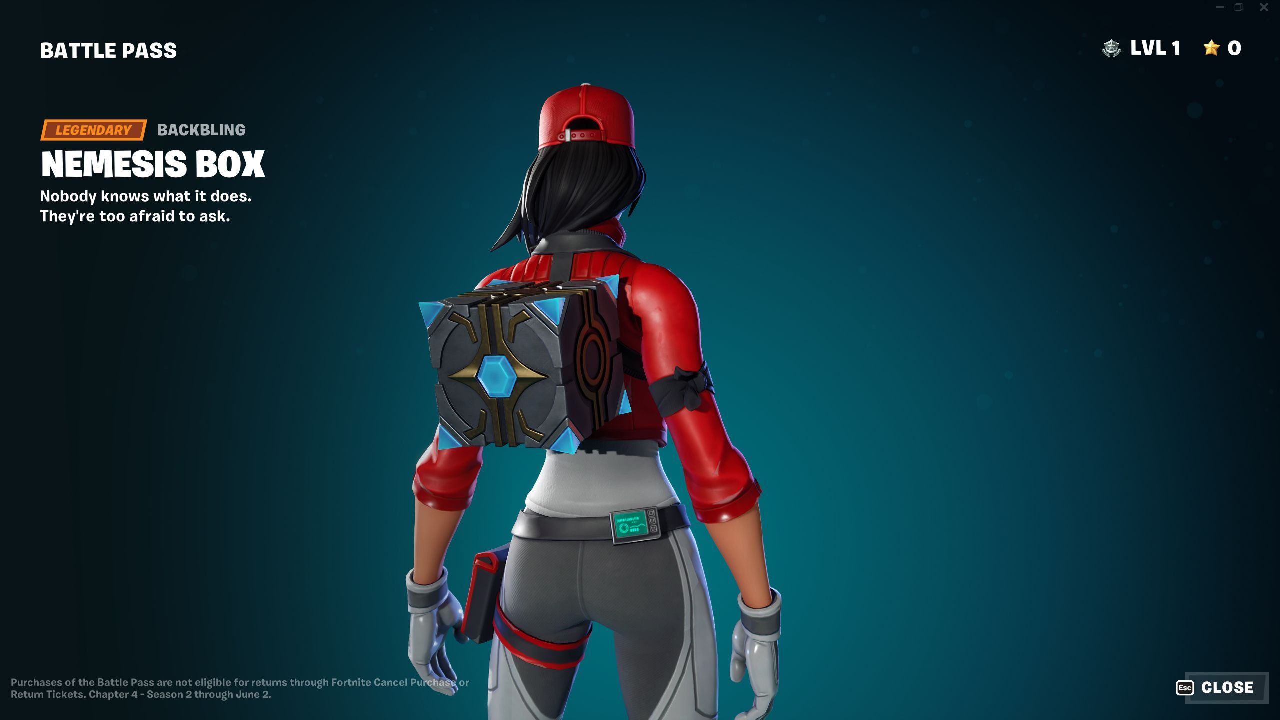 Fortnite Chapter 4 Season 2 Battle Pass Nemesis Box Back Bling