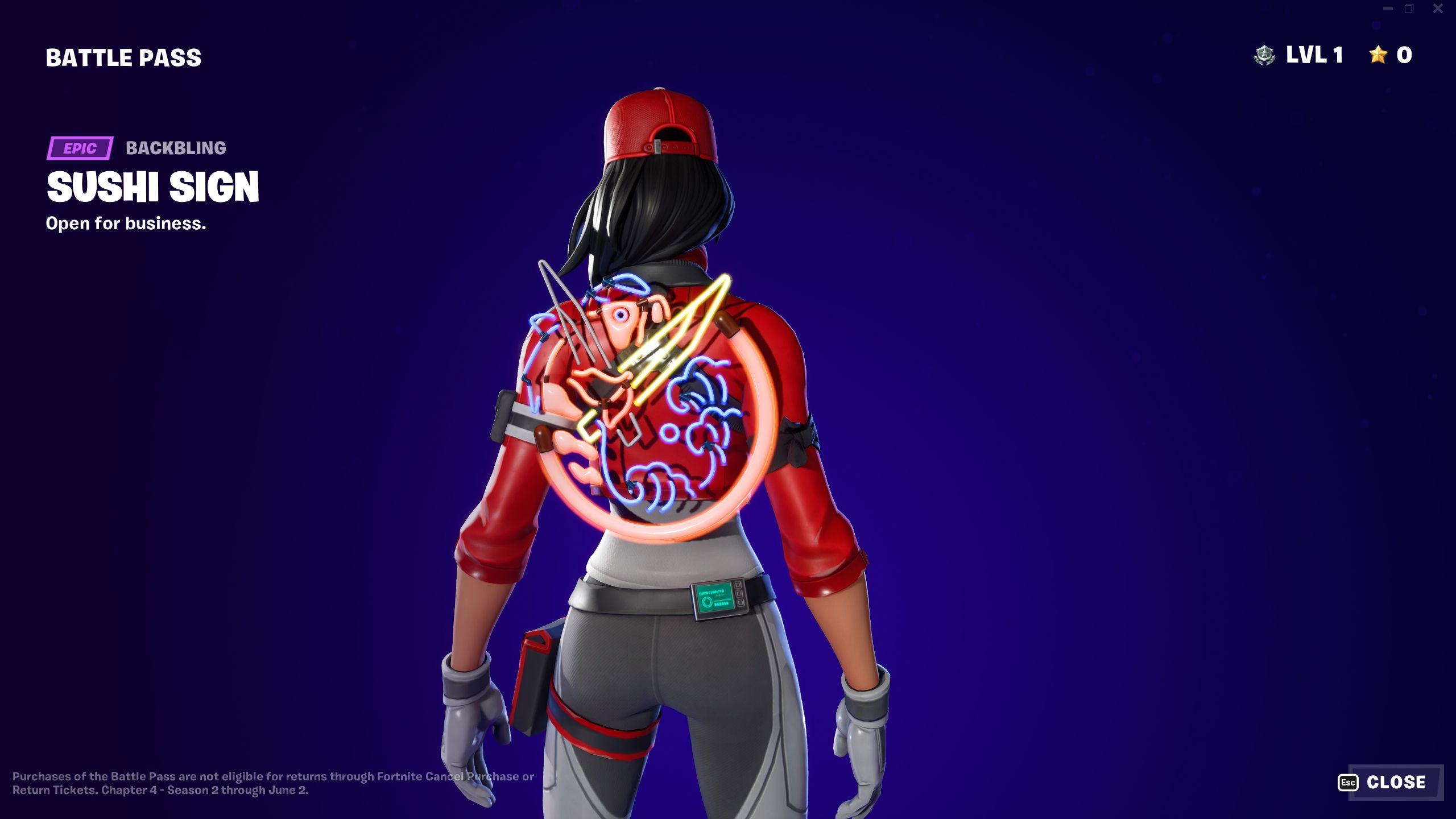 Fortnite Chapter 4 Season 2 Battle Pass Sushi Sign Back Bling