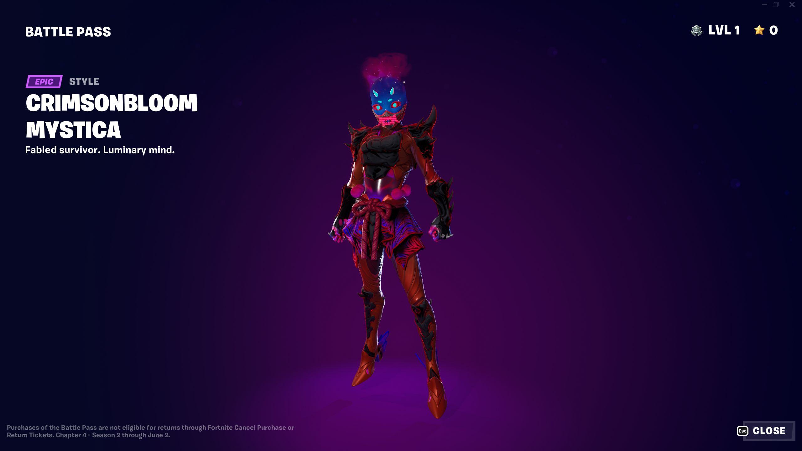 Fortnite Chapter 4 Season 2 Battle Pass Crimsonbloom Mystica Outfit Style