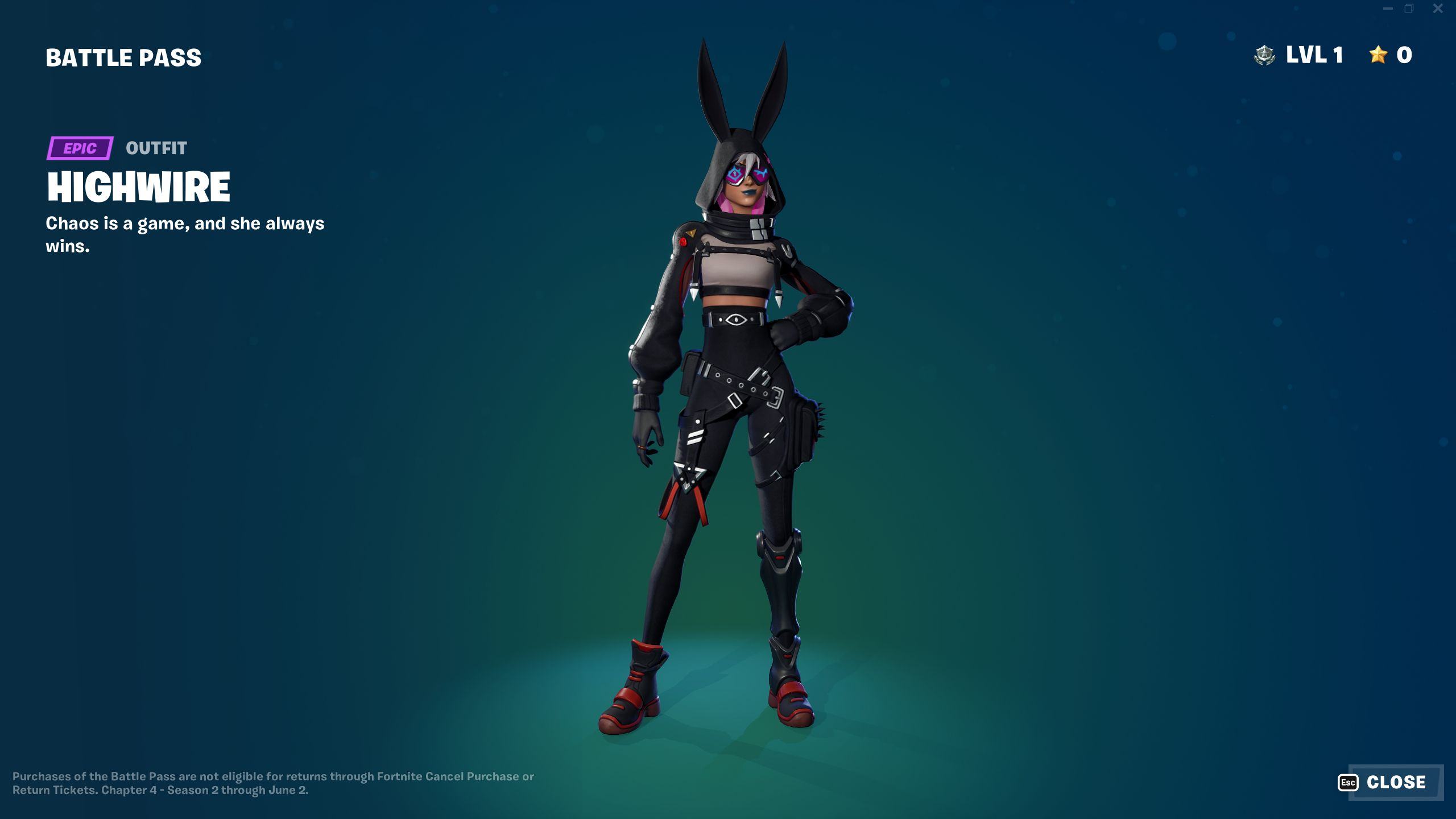 Fortnite Chapter 4 Season 2 Battle Pass Highwire Outfit