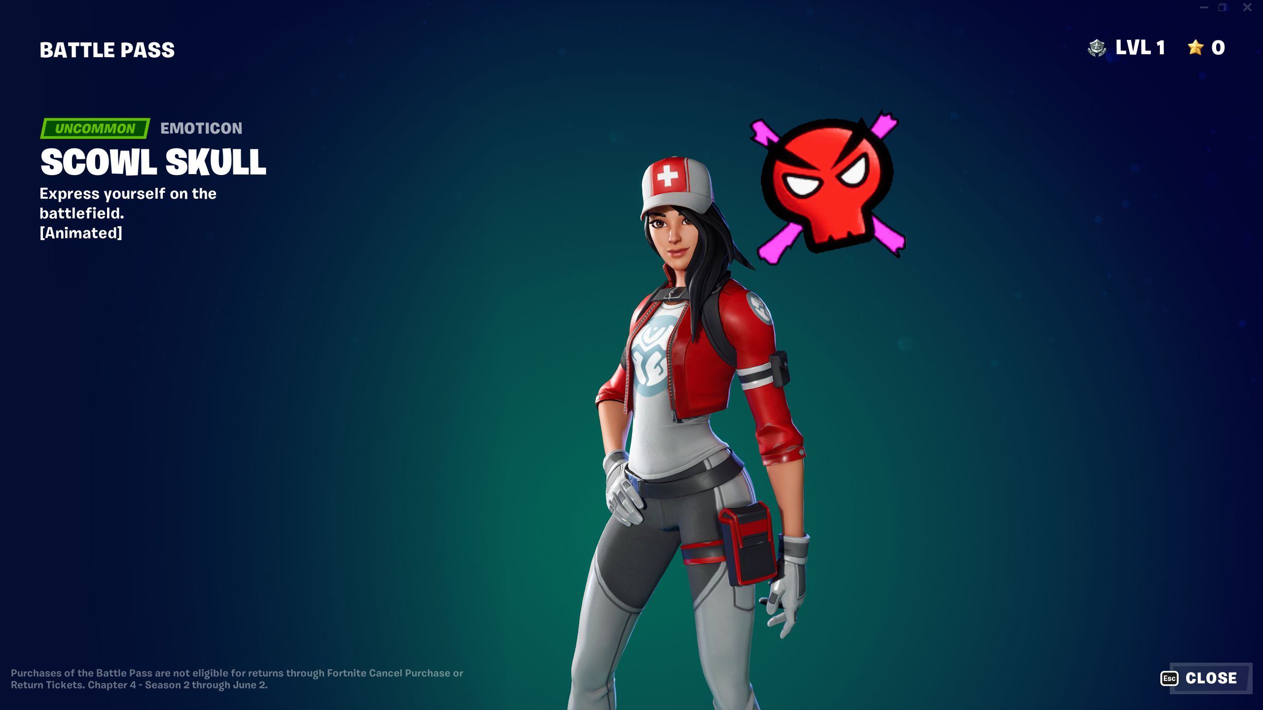 Fortnite Chapter 4 Season 2 Battle Pass Scowl Skull Emoticon