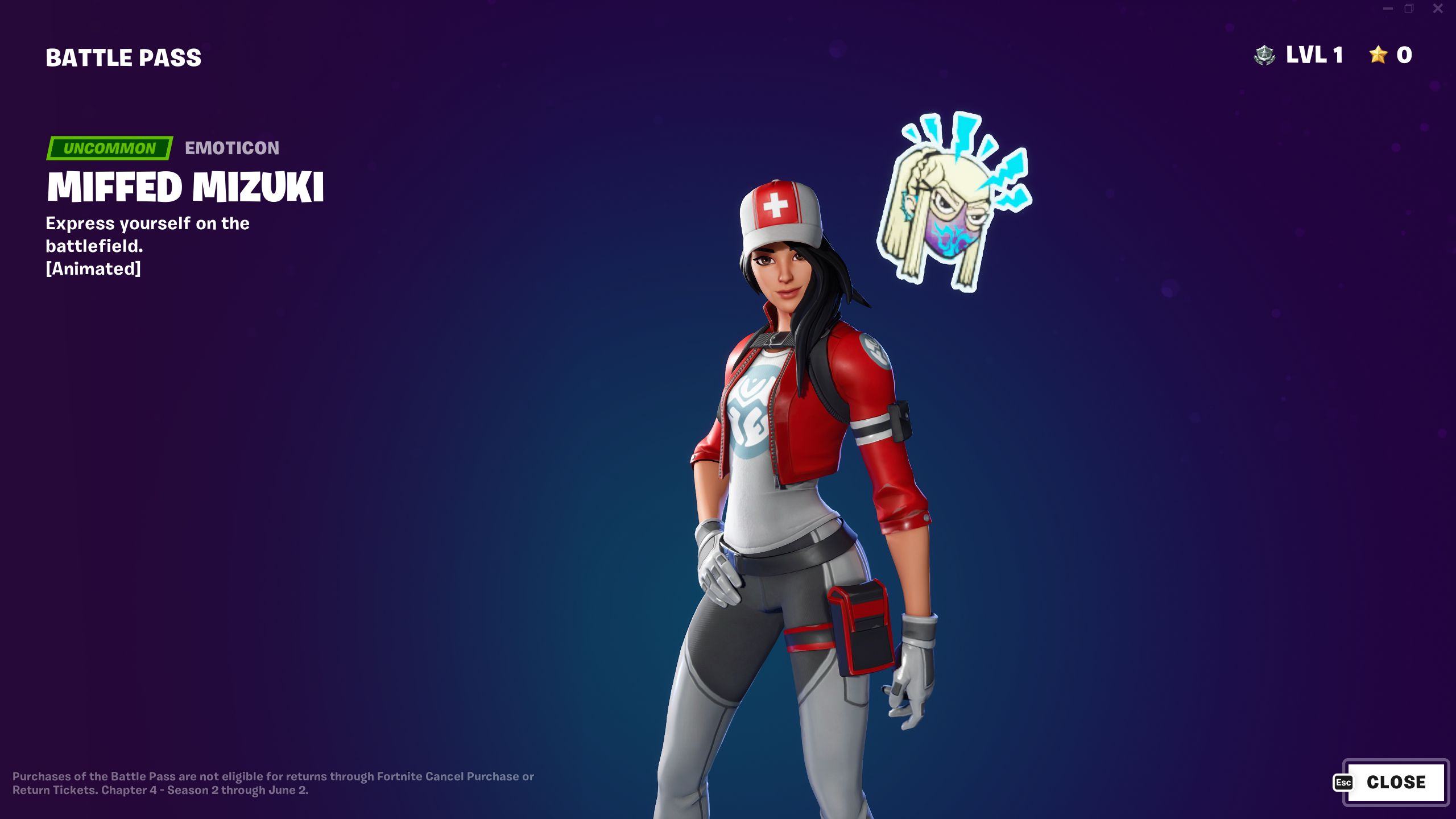 Fortnite Chapter 4 Season 2 Battle Pass Miffed Mizuki Emoticon