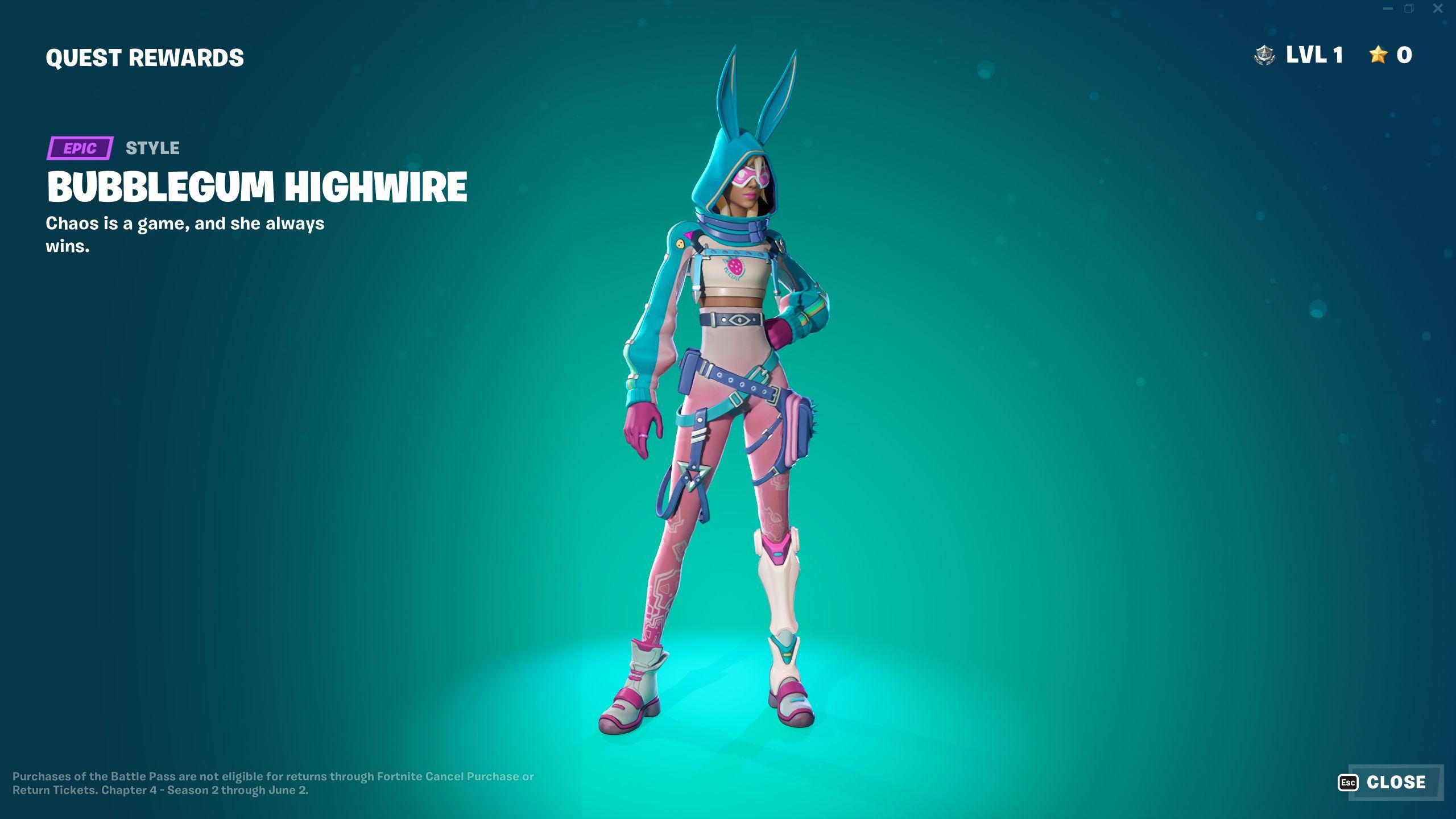 Fortnite Chapter 4 Season 2 Battle Pass Bubblegum Highwire Outfit Style