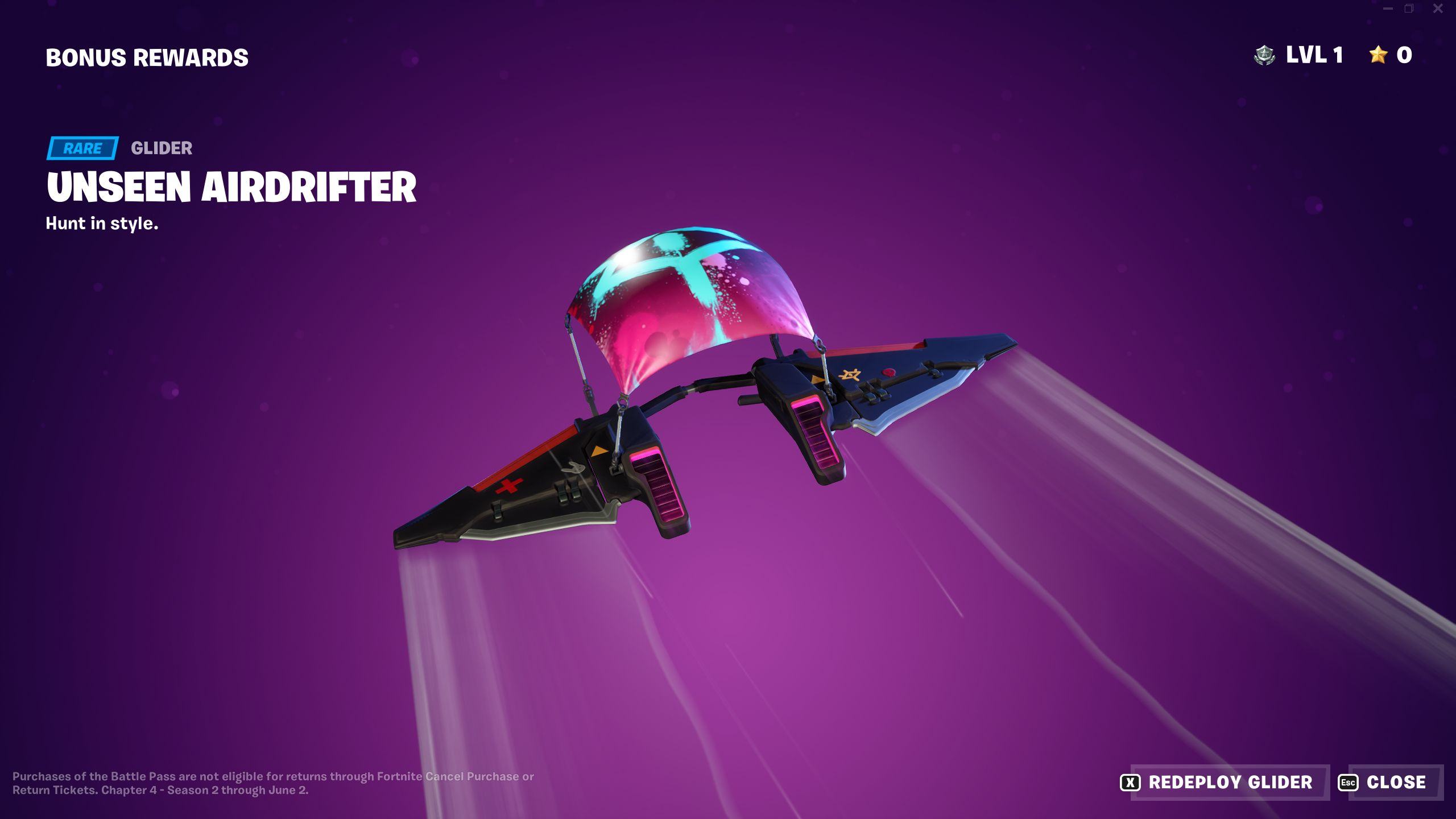 Fortnite Chapter 4 Season 2 Battle Pass Unseen Airdrifter Glider