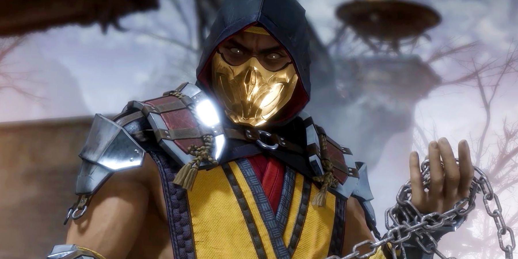 The scorpion in Mortal Kombat 11 has a chain wrapped around its arm.