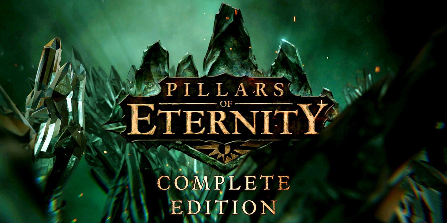 Cover art for Pillars of Eternity: Complete Edition, showing the game's logo in front of a jagged rock column.