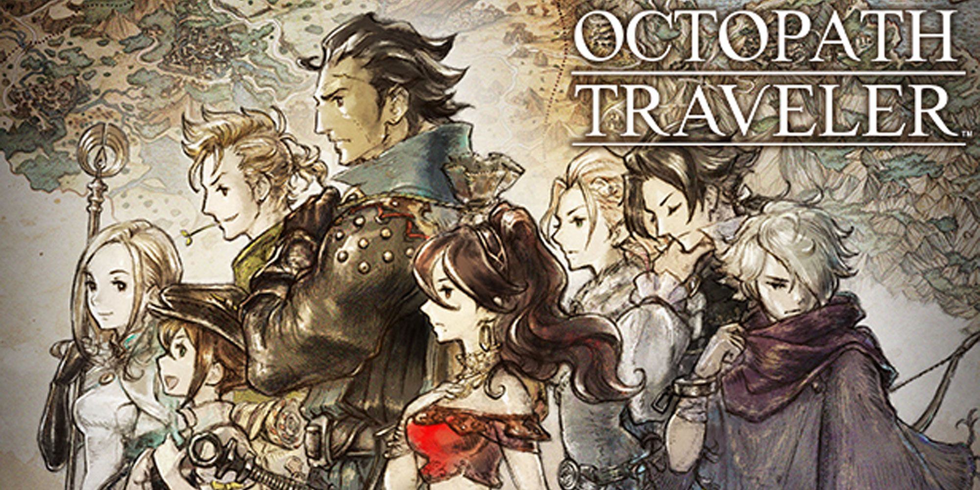 Octopath Traveler's cover art features eight main characters under the game's stylized title.