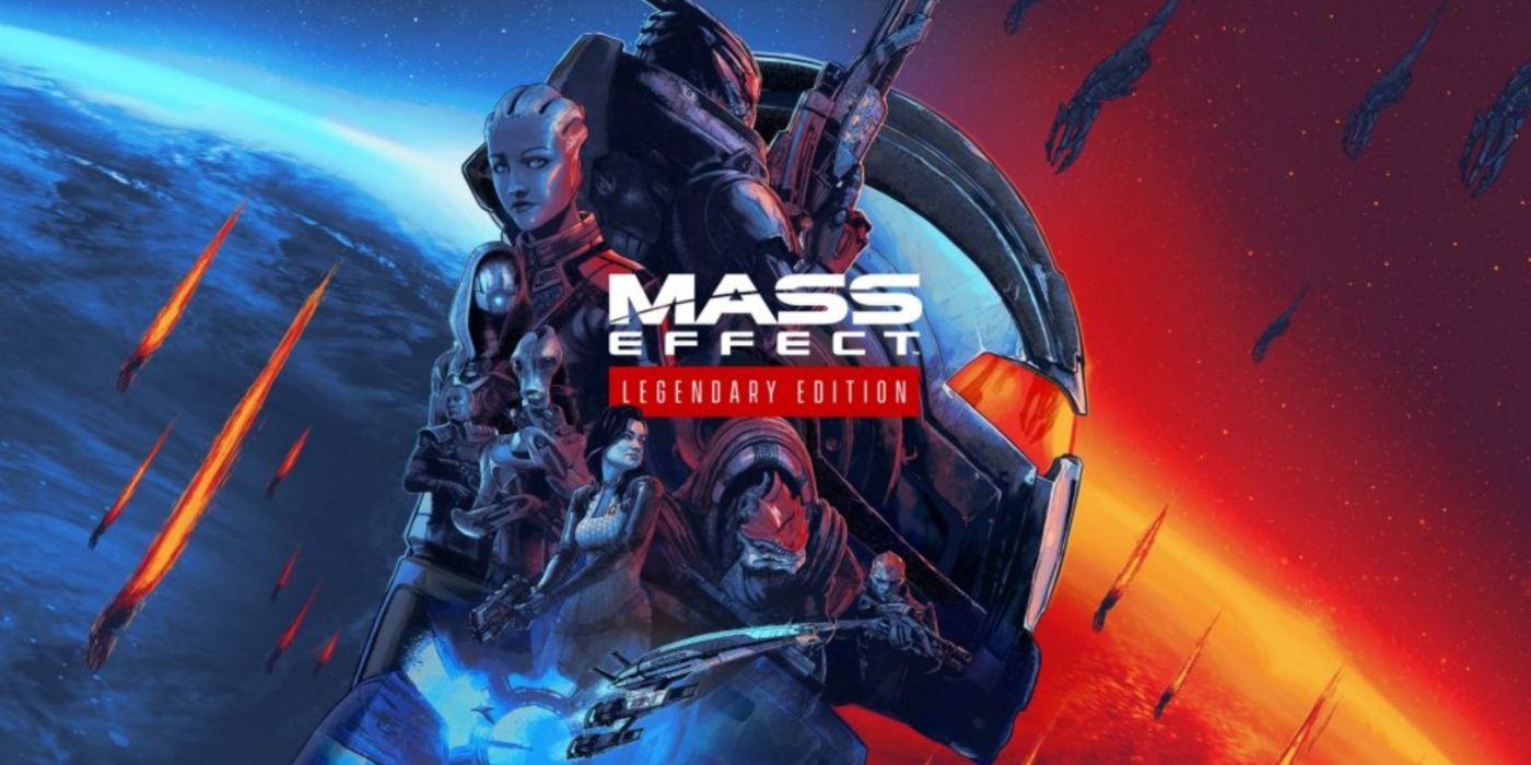 Promotional art for Mass Effect's Legendary Edition, with a collage of the main cast.
