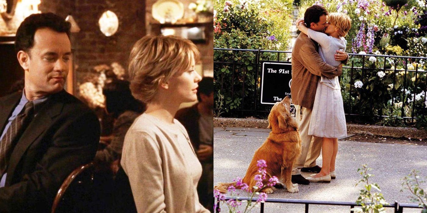 Separated image of Joe and Kathleen sitting together and kissing in You've Got Mail