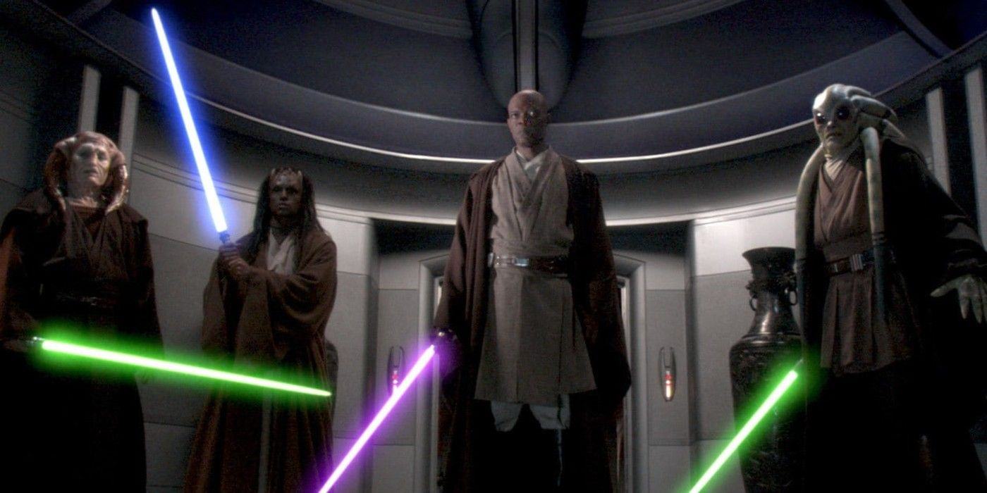 Mace Windu with the other Jedi in Star Wars: Revenge of the Sith.