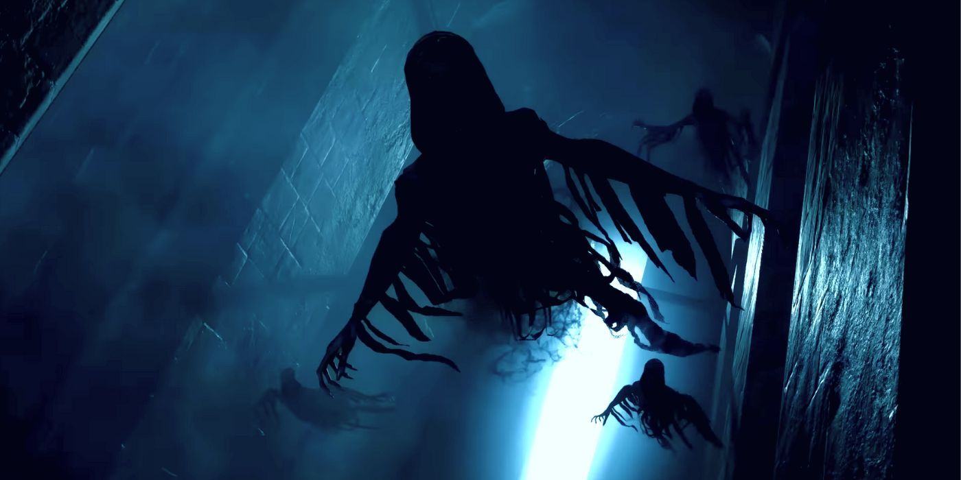 Image of a Dementor flying towards the camera in Azkaban at the Hogwarts Legacy.