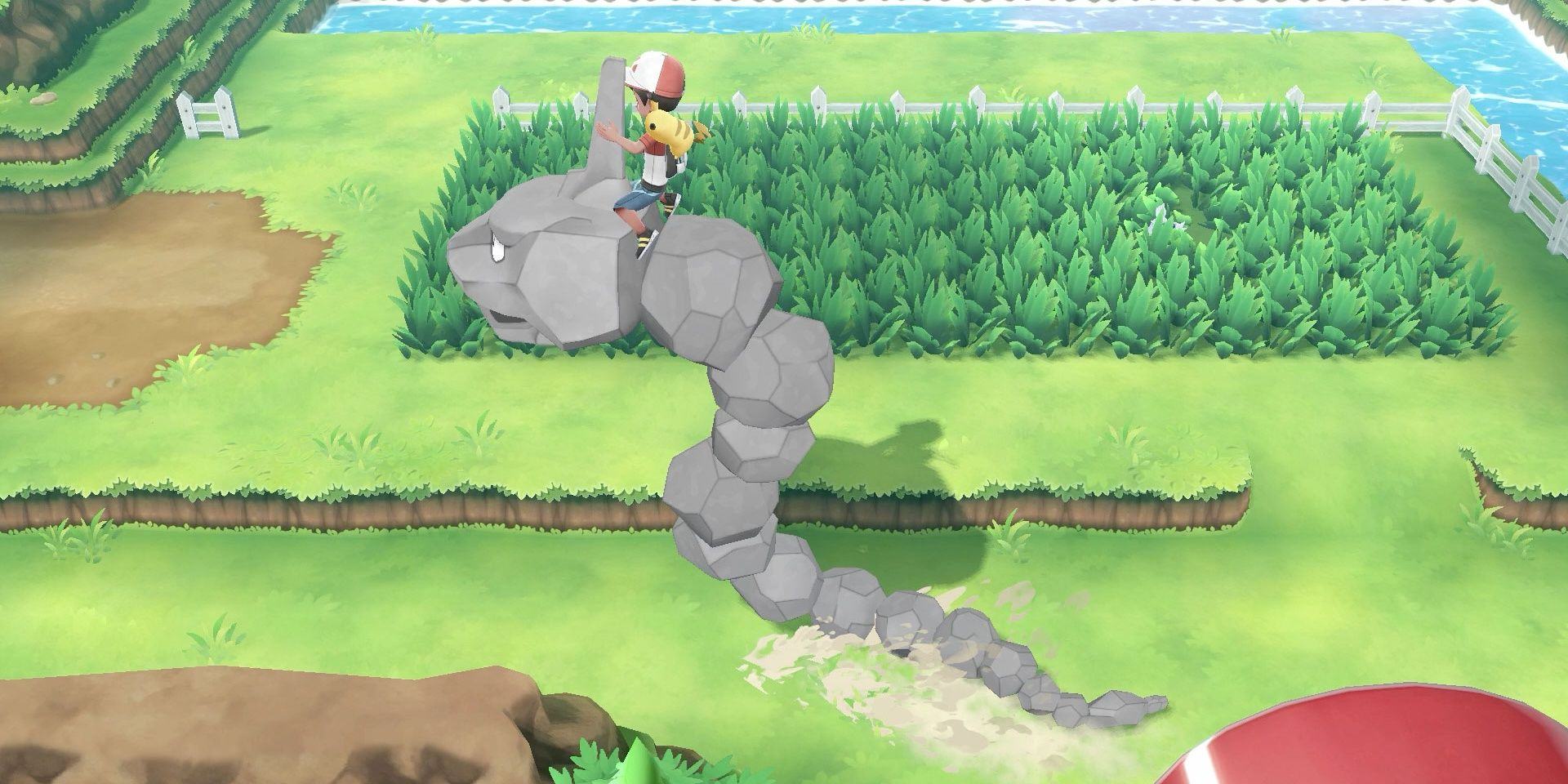 Players riding Onix in Pokemon