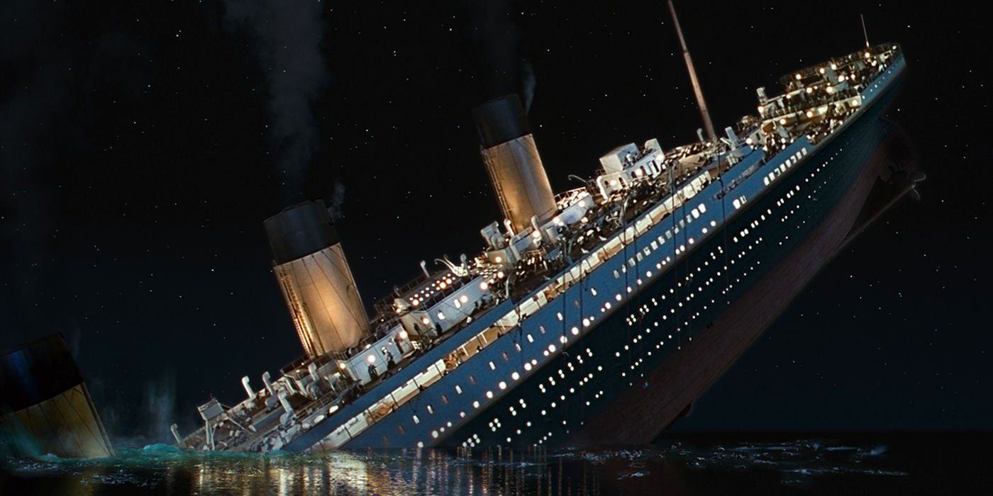 The sinking of the Titanic in James Cameron's movies.