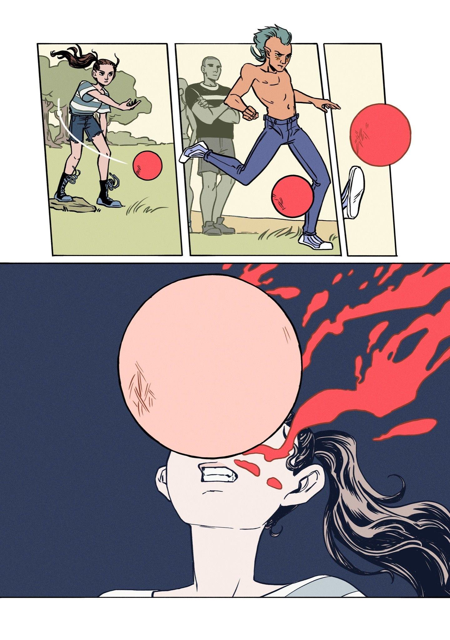 Page from Bad Dream, depicting young Dreamer being kicked