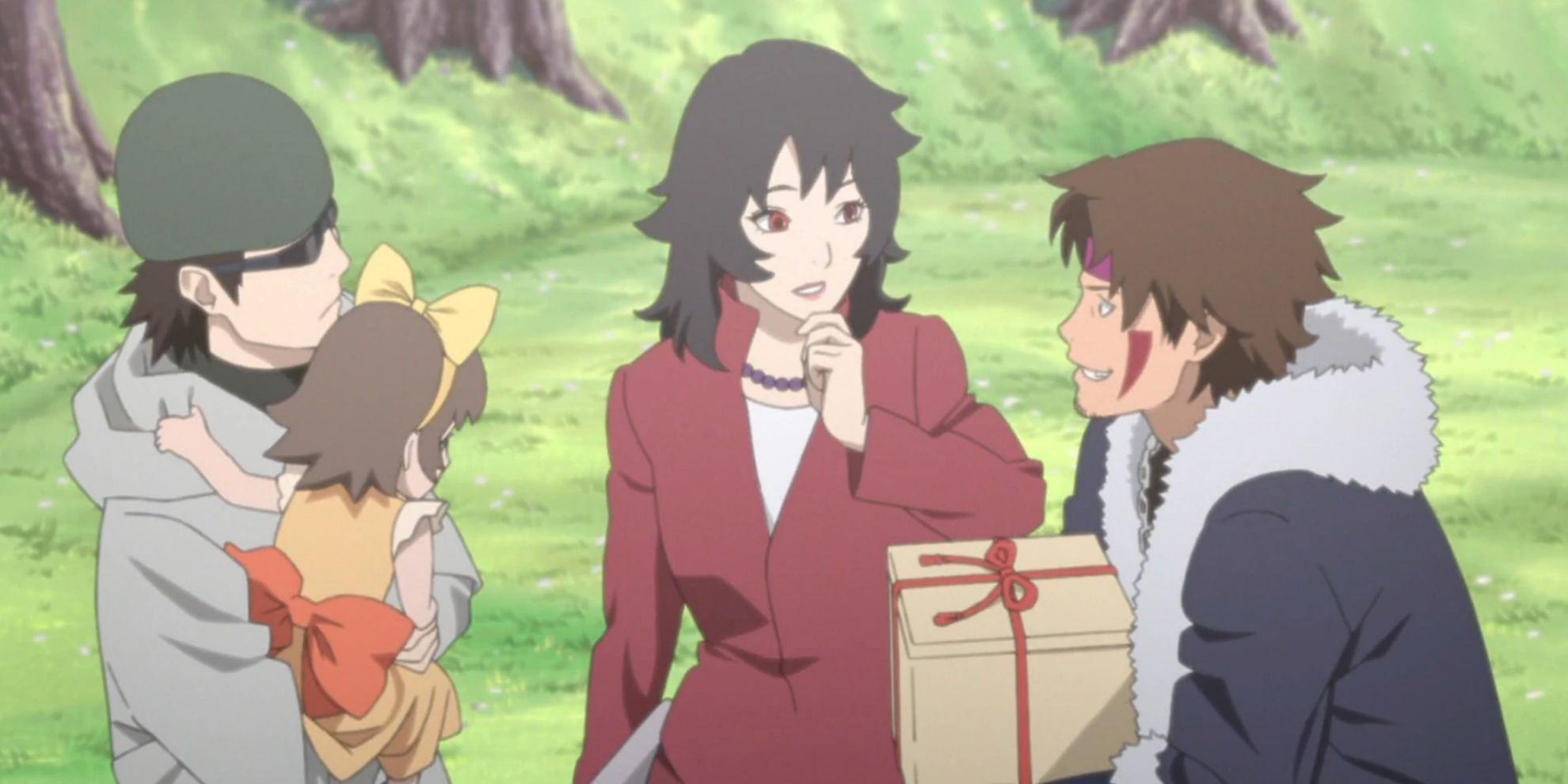 Kurenai with Mirai Shino and Kiba at Naruto and Hinata's Wedding