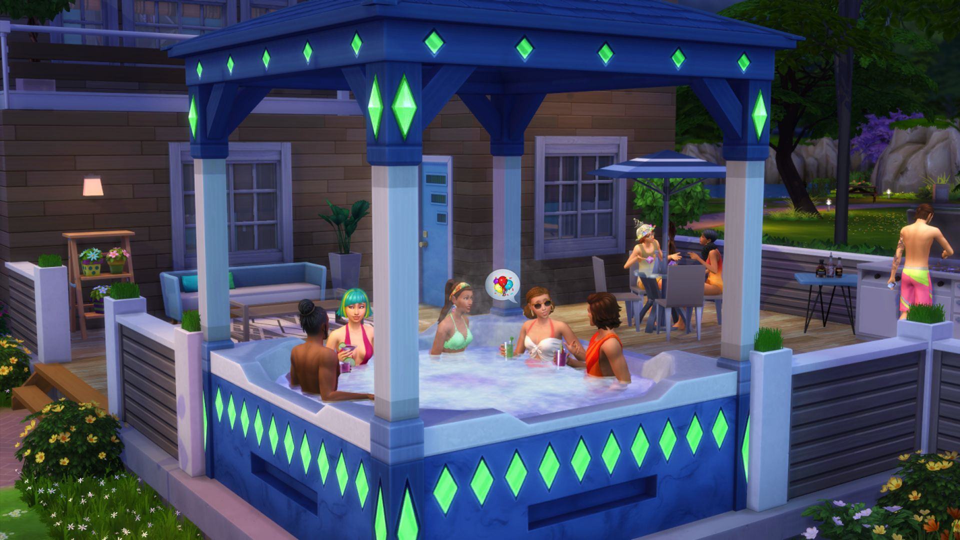 The Sims 4 Sims Socializing In Hot Tub And BBQ