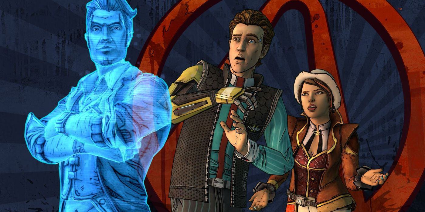 Borderlands poster for two playable characters and a three-dimensional Handsome Jack story
