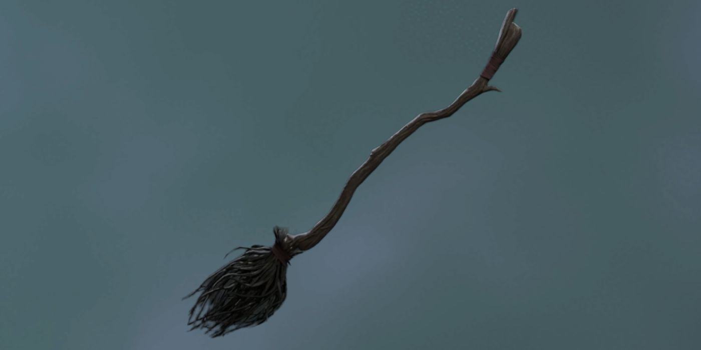 Render of the old family broom from the Hogwarts estate on a gray background.