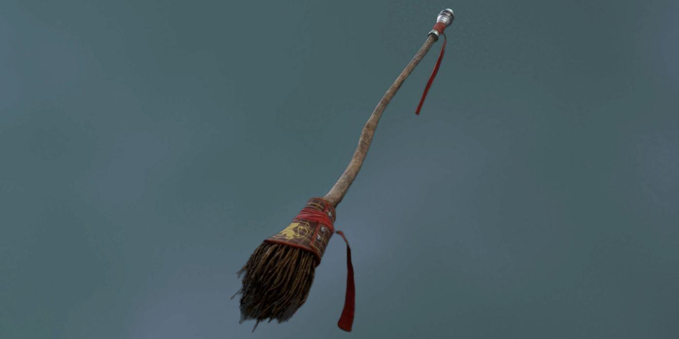 Drawing of a Hogwarts broom from Hogwarts Legacy in Gryffindor Colors.
