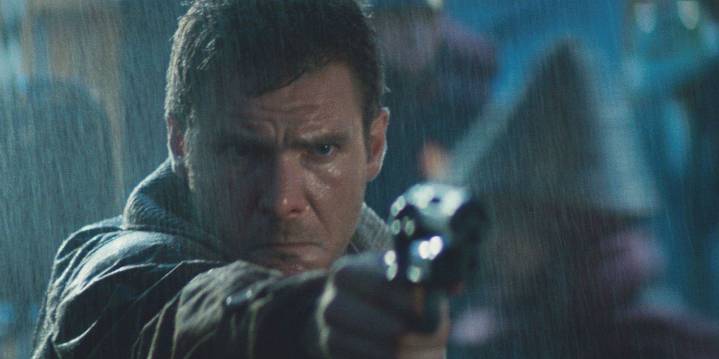 Harrison Ford as Deckard in 'Blade Runner' with a gun