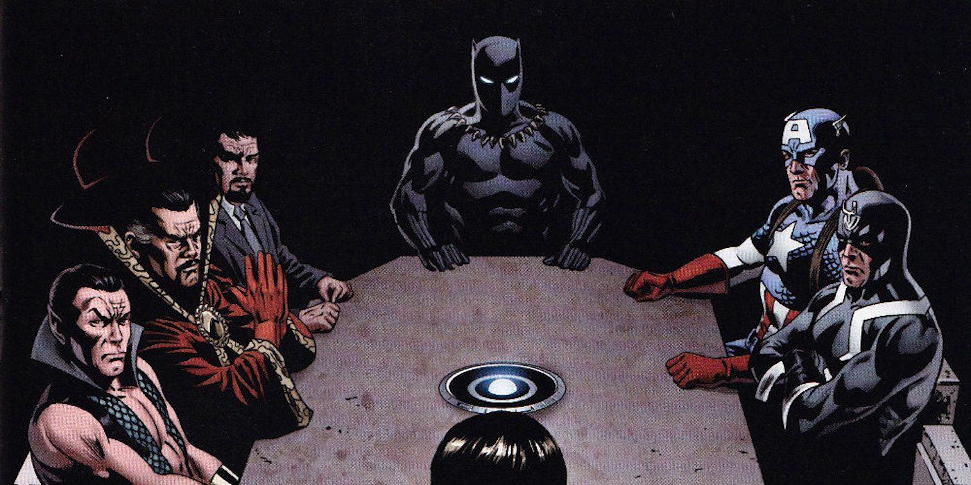 Marvel Comics image of Illuminati sitting around the table