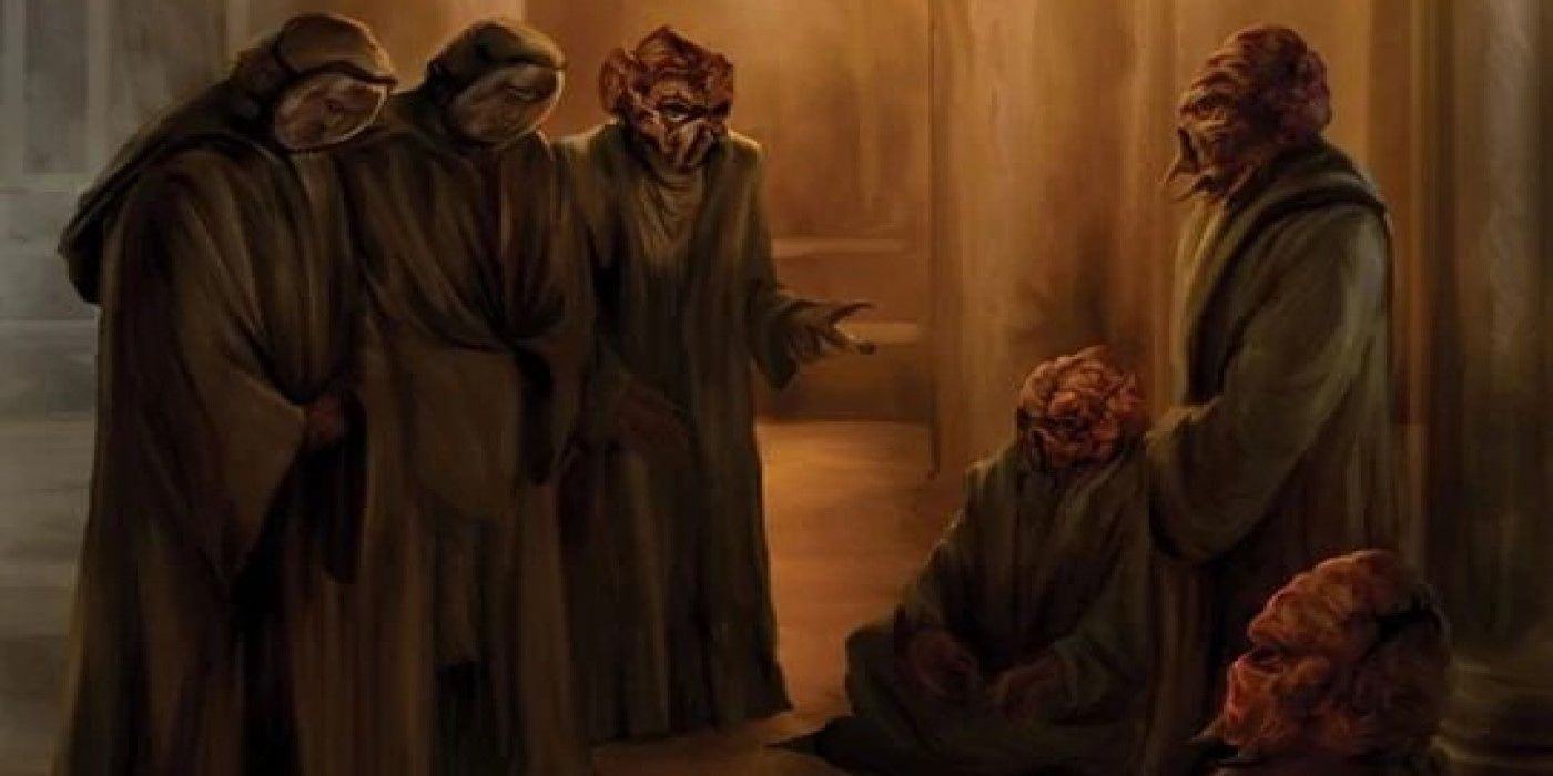 Luke and Ben Skywalker meet the sage Baran Do in the Star Wars Saga.