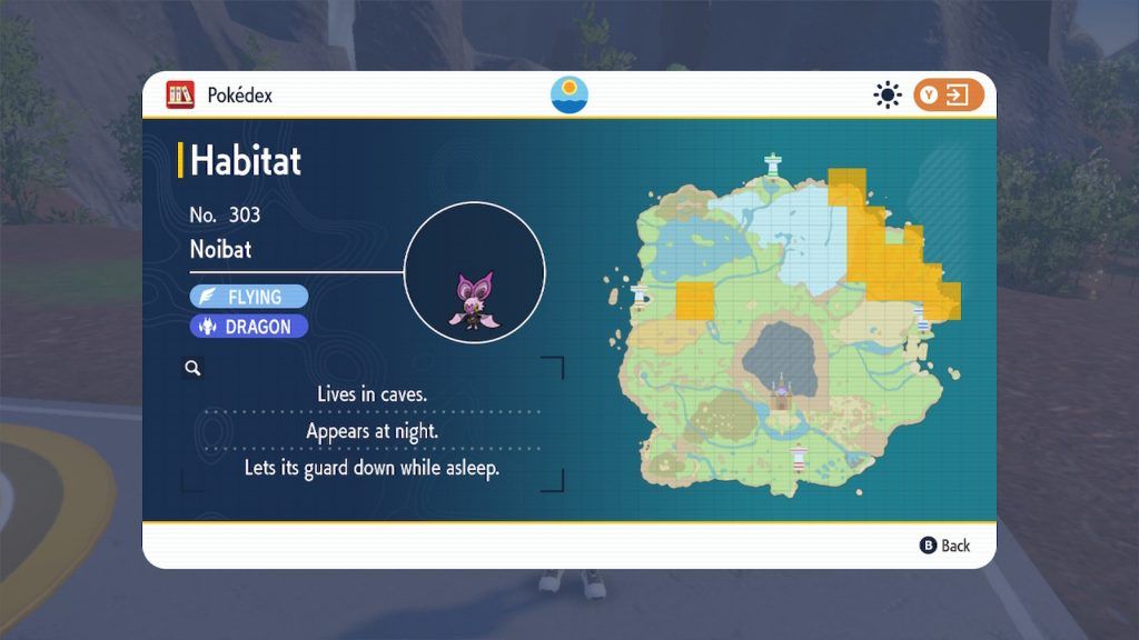 Location of Noibat habitat in Pokemon Scarlet & Violet, marked on the map Paldea