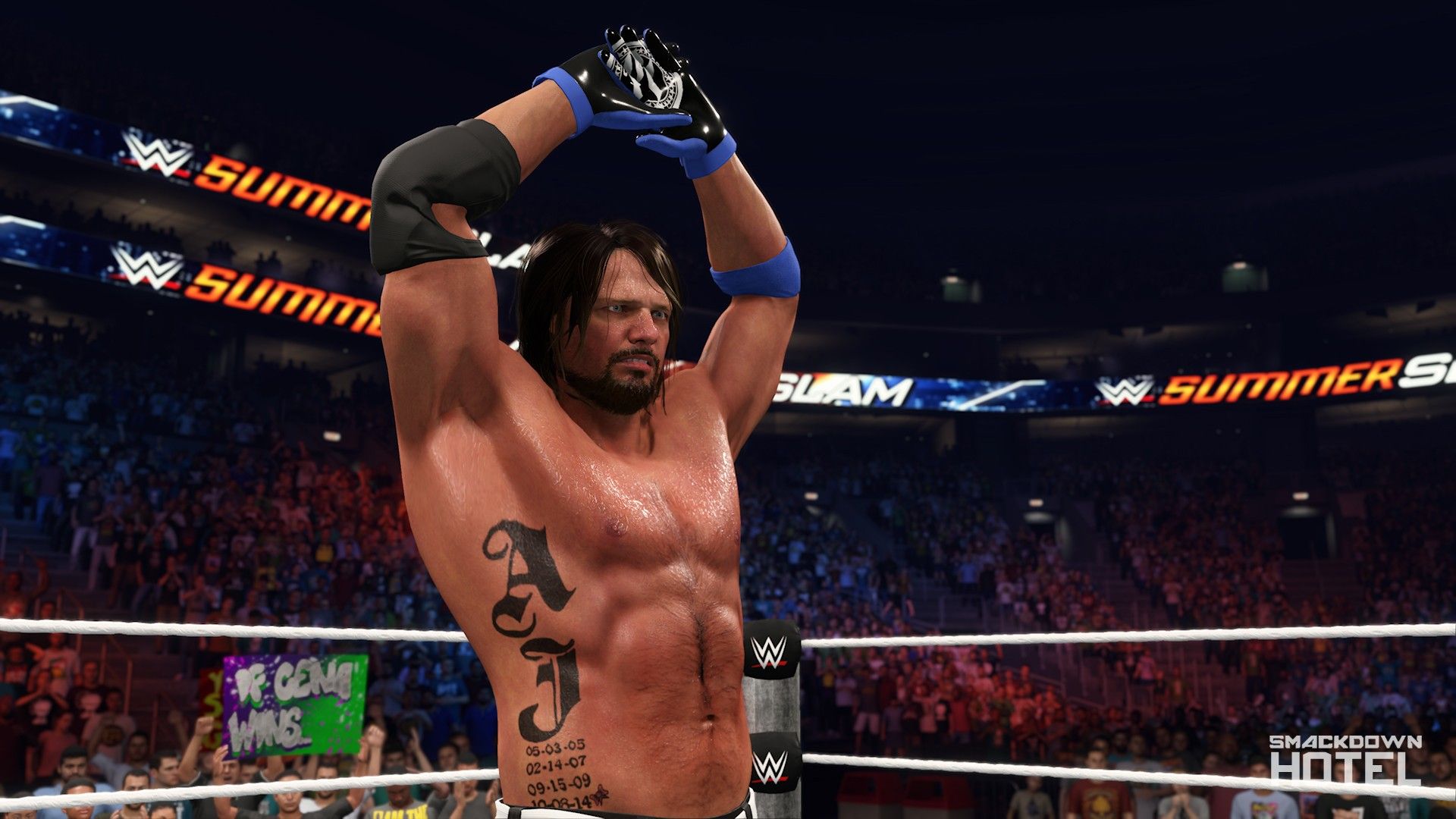 Aj Styles performs his signature celebration in WWE 2K23