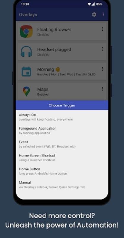 Override floating launcher mod android