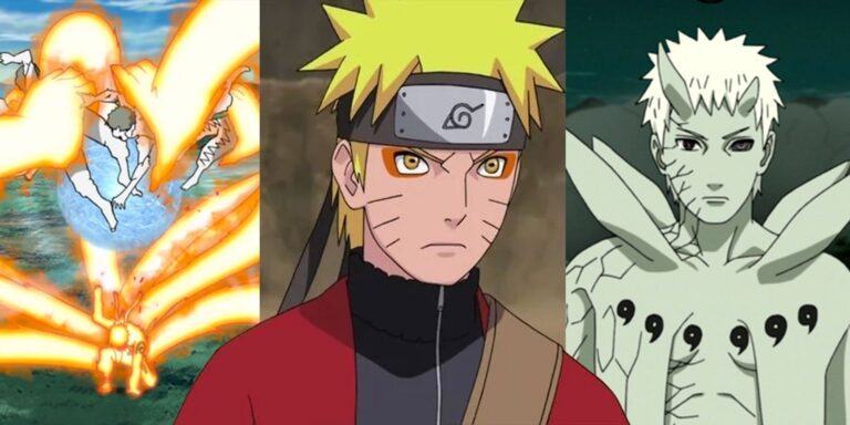 A split image features three different looks at Naruto in his franchise