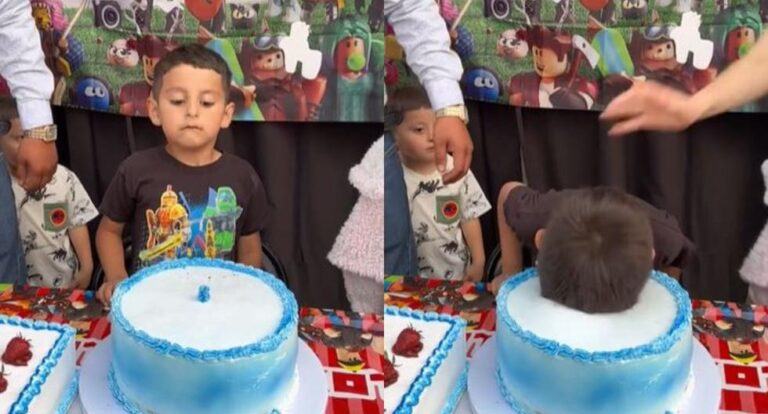 A boy goes viral for his disturbing reaction when he sees his birthday cake