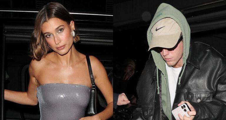 Hailey Bieber shines in a silver dress at dinner with Justin Bieber in London